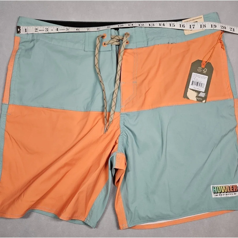 Howler Brothers Mens Orange Blue Color Block Board Shorts Size 38 NWT
